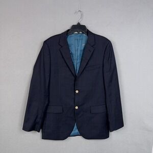 Indochino Blazer Mens 40 Blue Check Wool Gold Button Sport Coat Nautical